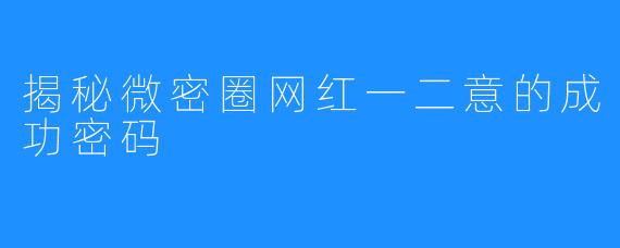 揭秘微密圈网红一二意的成功密码